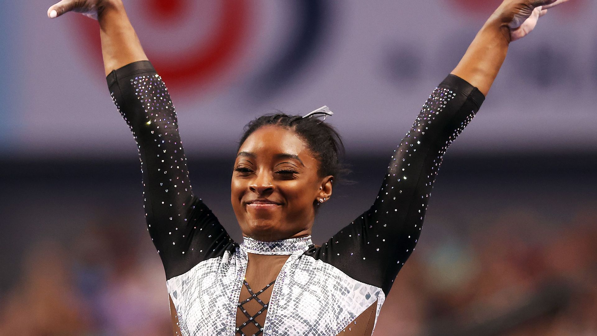 fort worth, texas june 06 simone biles reacts after compteting on the vault during the senior womens competition of the us gymnastics championships at dickies arena on june 06, 2021 in fort worth, texas photo by jamie squiregetty images