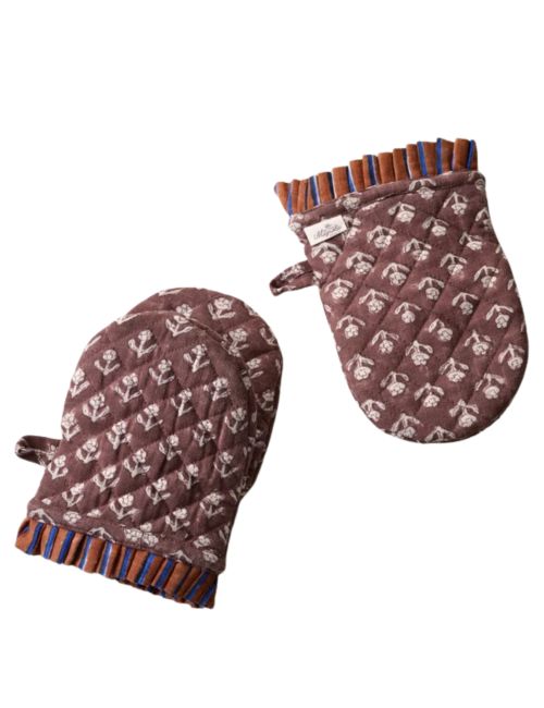 Chocolate Cosmos Block Printed Oven Mitt Set of 2