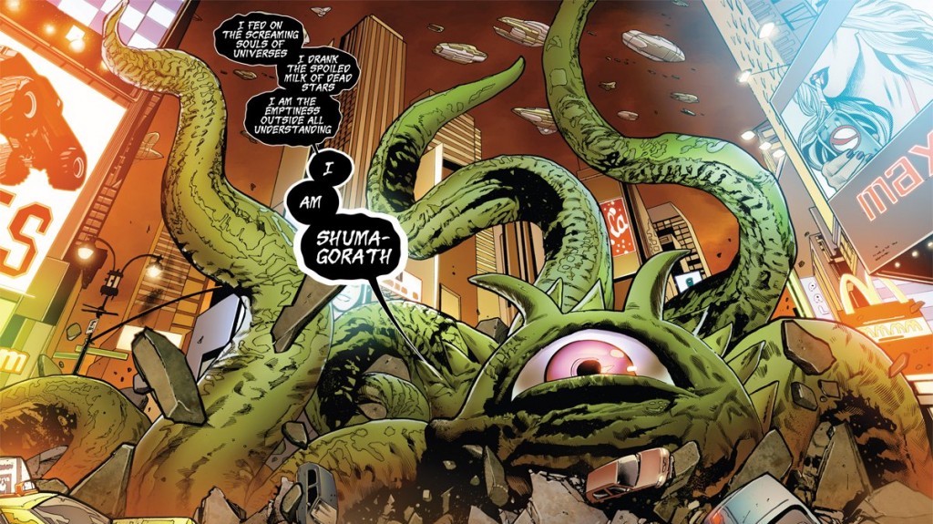 Tangkapan layar Shuma-Gorath di salah satu komik Marvel