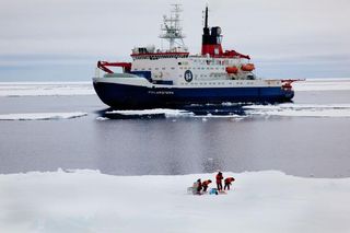 Core drilling on an ice floe.
