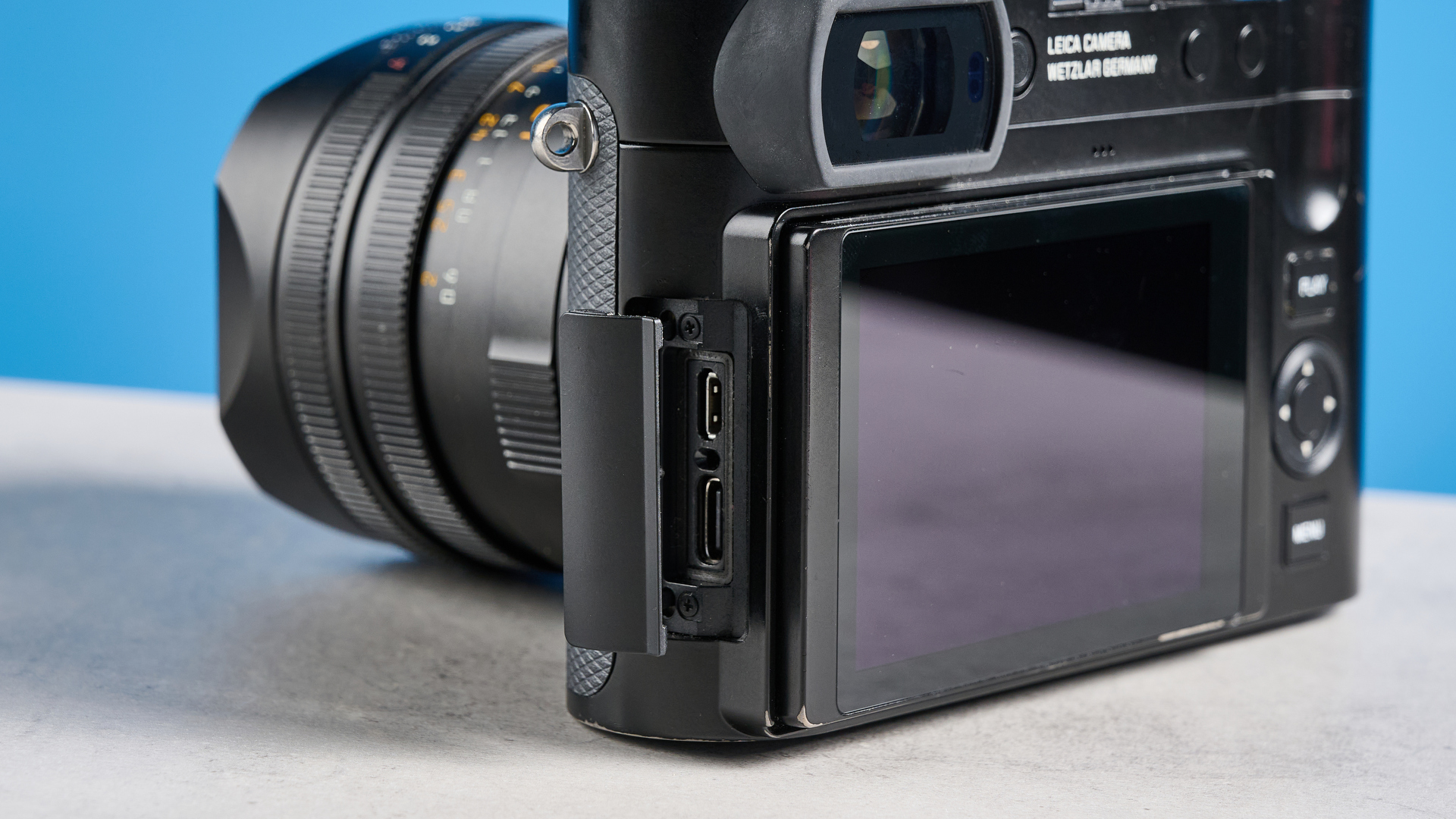 A black Leica Q3 43 camera