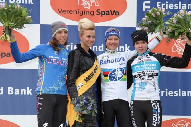 The Surhuisterveen podium: Helen Wyman, Marianne Vos and Anna van der Breggen