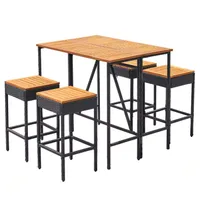 Tozey 5-Piece Acacia and Wicker Outdoor Serving Bar Set
