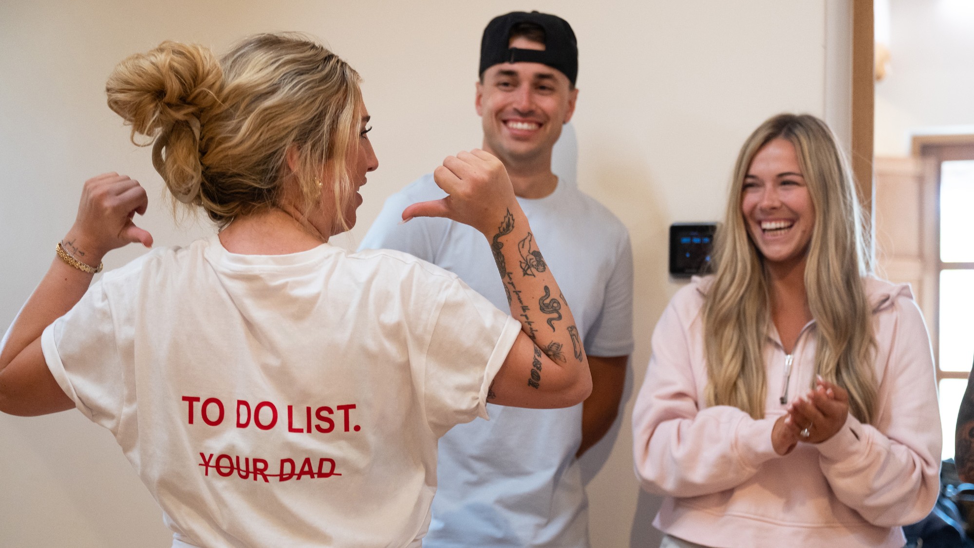 Leah shows off her new shirt.
