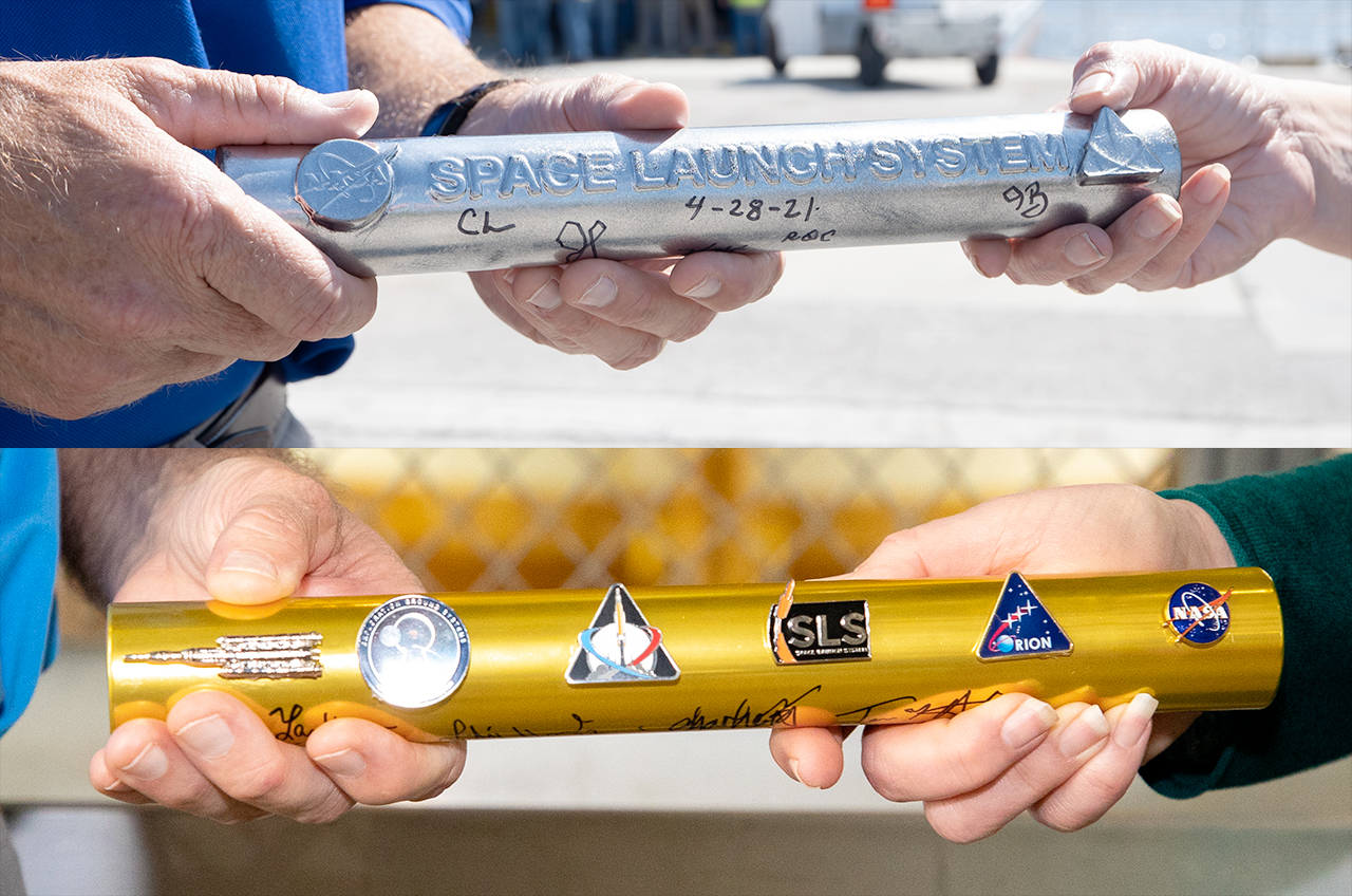 Earlier batons handed off for Artemis I events, including the arrival of the SLS core stage in April 2021 and first rollout of the vehicle to the launchpad in March 2022.