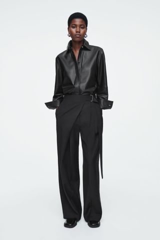 Belted Wrap-Front Wool Trousers