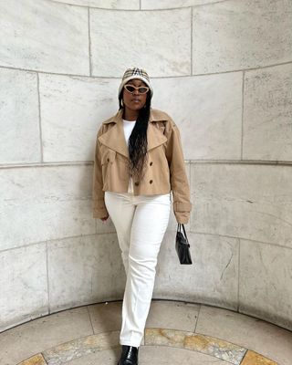 Aniyah Morinia in a cropped trench coat