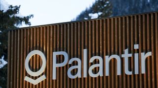 A logo for Palantir Technologies Inc. sits on a pop-up office ahead of the World Economic Forum (WEF) in Davos, Switzerland, on Monday, Jan. 21, 2019
