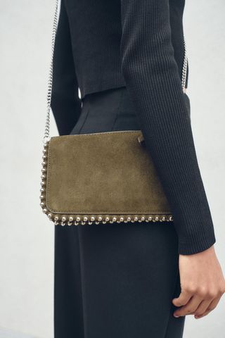 Split Suede Crossbody Bag With Studs