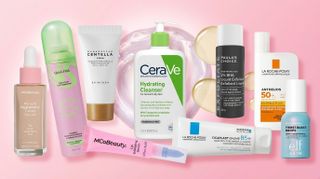 Beauty products on pink background
