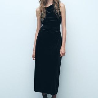 Zara Black Velvet Midi Dress