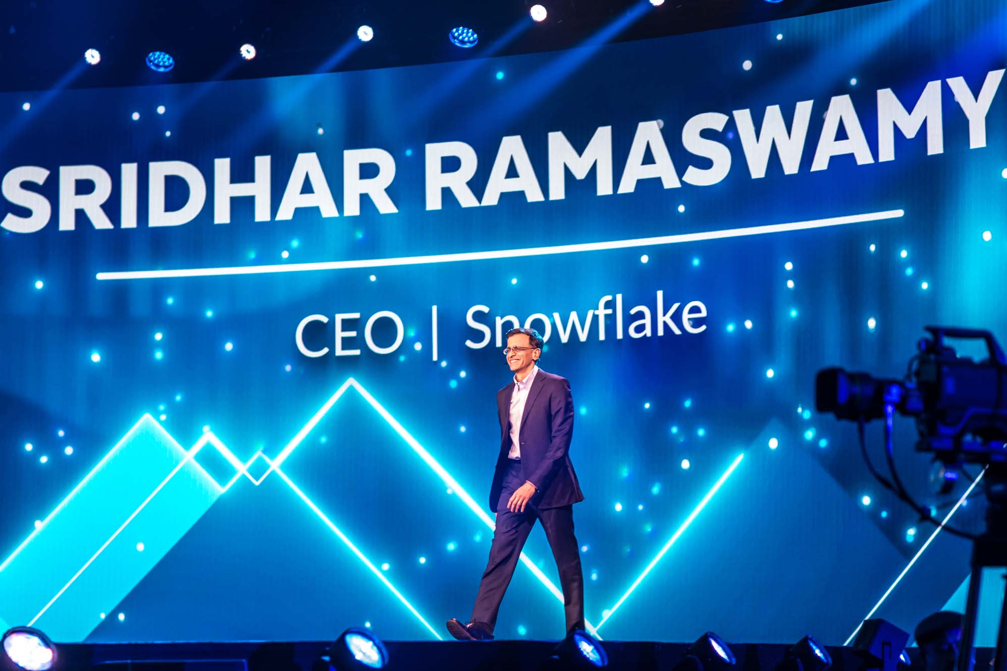 CEO Sridhar Ramaswamy on stage at Snowflake Summit 2025