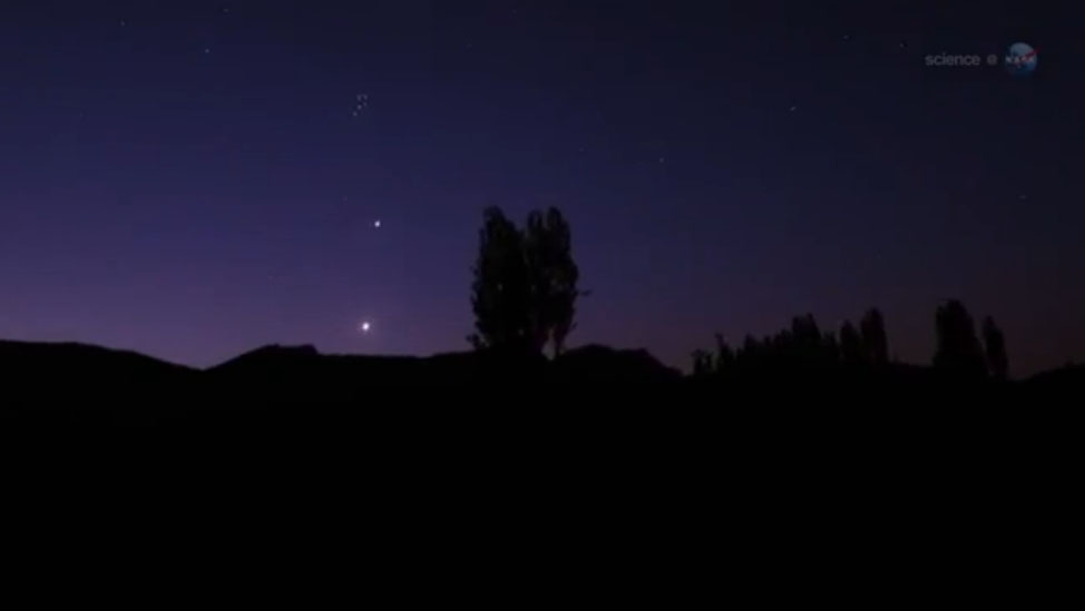 This still from a NASA video shows how planets Venus and Jupiter will in the pre-dawn sky of July in 2012. 