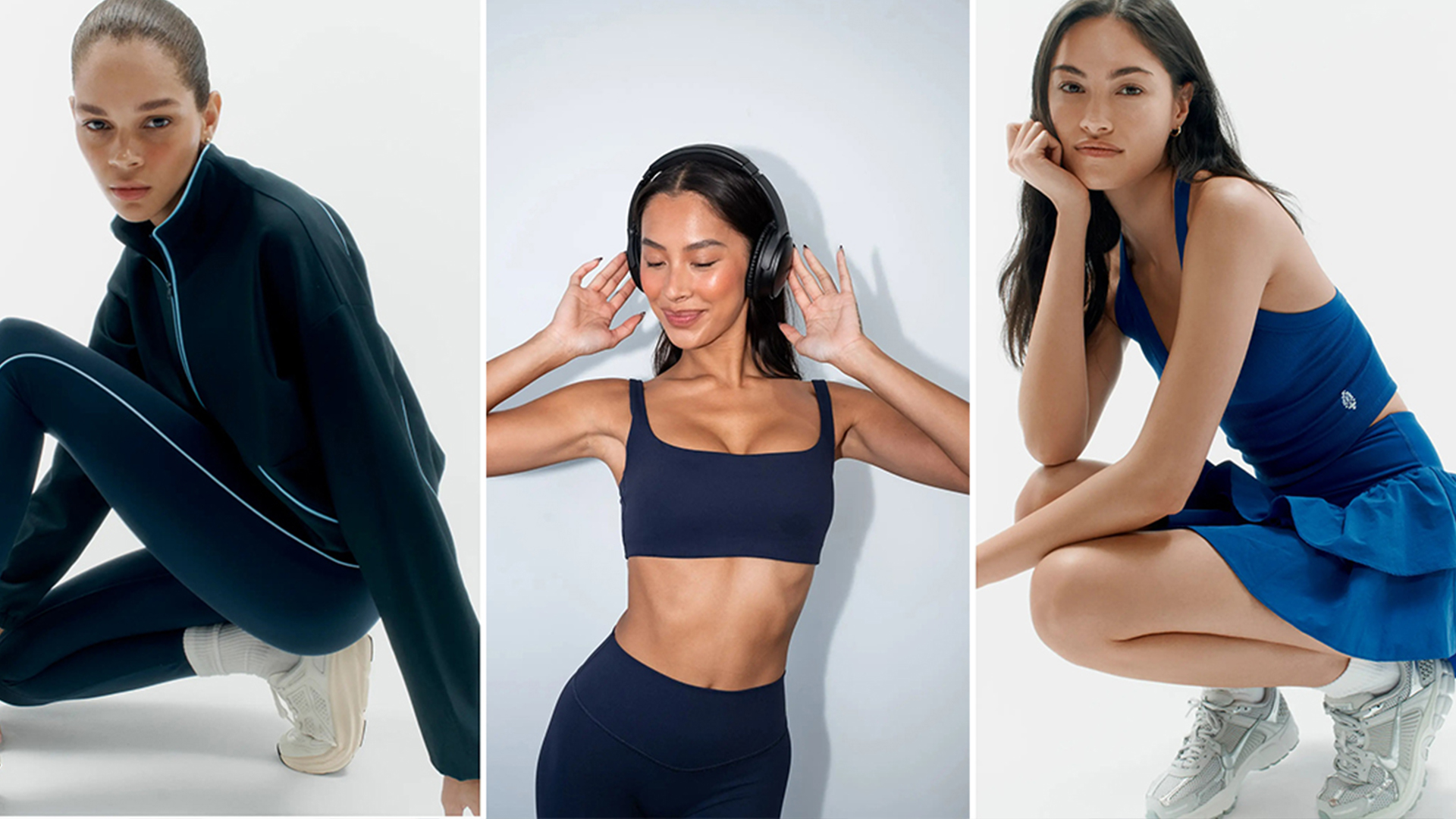 Models wear a range of activewear pieces. 