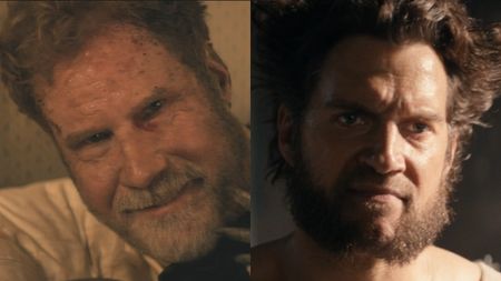 A dirt smeared Will Ferrell smiles in You're Cordially Invited, pictured next to an angry Henry Cavill variant Wolverine in Deadpool & Wolverine.