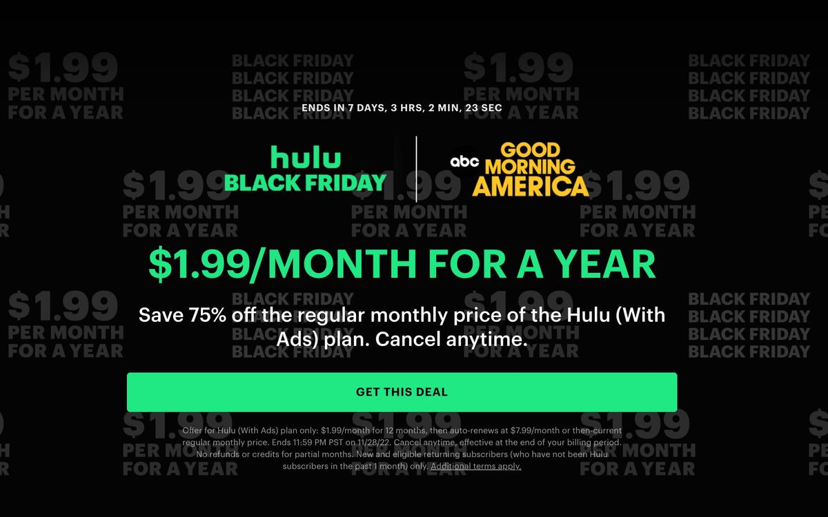 Last chance for Cyber Monday! Get Hulu for $1.99 per month for a year -  Good Morning America