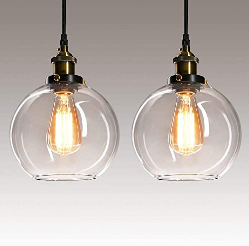 Frideko 2 Pack Pendant Light - Vintage Glass Pendant Light, Clear Glass Kitchen Island Lights Fittings Ceilings Fit for Dinning Table Hallway Entryway (&amp;oslash;20cm)&amp;hellip;