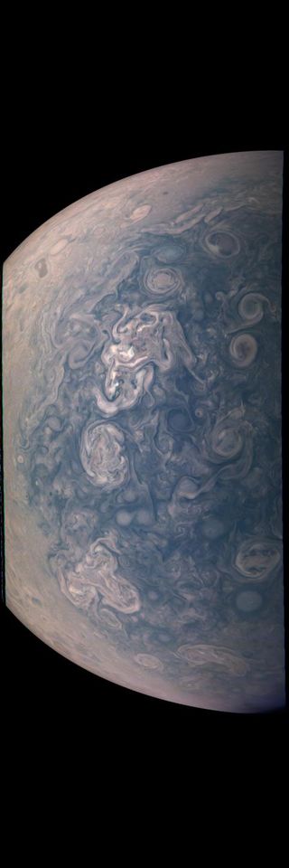 a slice of jupiter showing blue swirling gases