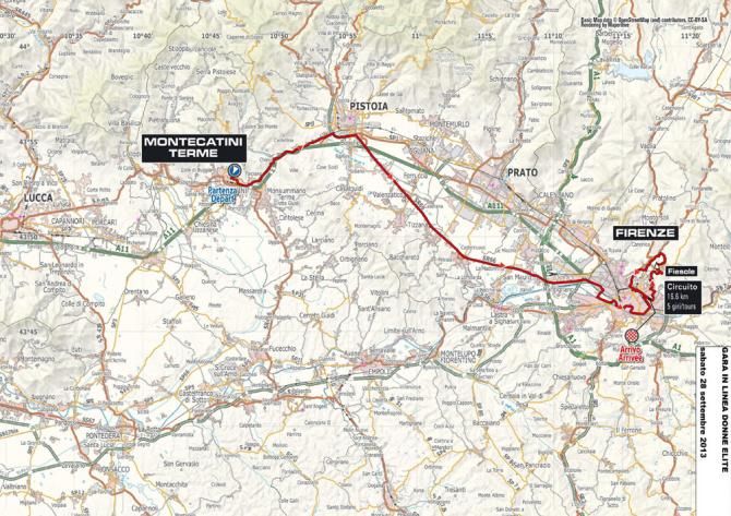 Map of the Florence 2013 elite women's road race championship course