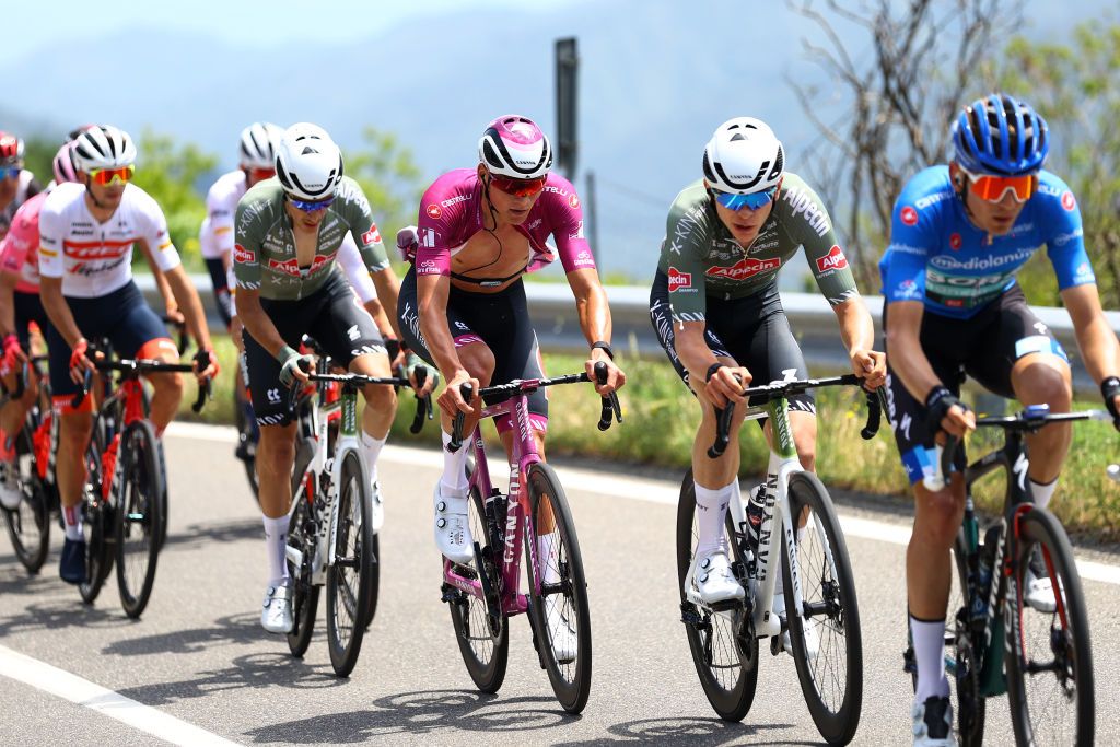 MESSINA ITALY MAY 11 Mathieu Van Der Poel of Netherlands and Team Alpecin Fenix purple points jersey competes during the 105th Giro dItalia 2022 Stage 5 a 174km stage from Catania to Messina Giro WorldTour on May 11 2022 in Messina Italy Photo by Michael SteeleGetty Images