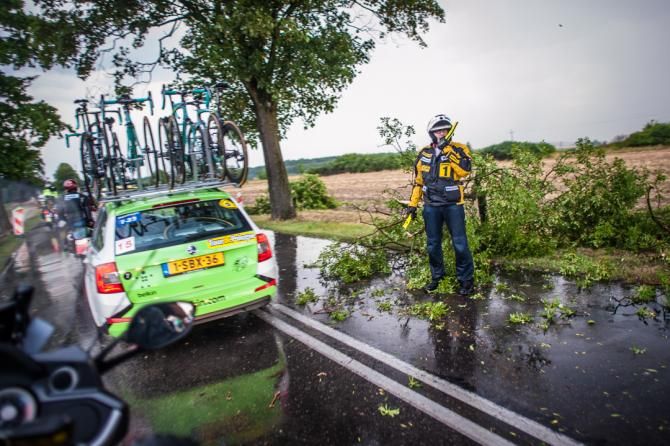 A tree was snapped in two and flung onto the course by a freak storm