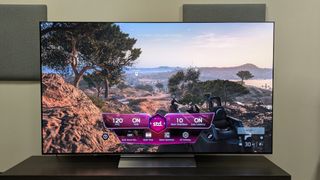 LG C6 OLED TV with Battlefield V and Game Optimiser dashboard on screen 