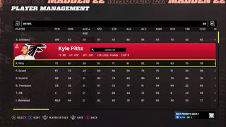 kyle pitts madden nfl 22 rookie ratings