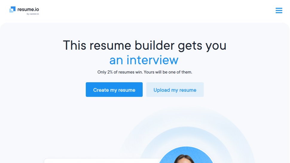 Resume.io website screenshot (December 2025).
