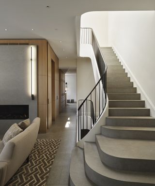 Stone staircase in hallway in San Francisco home