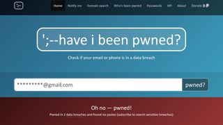 Screenshot from Have I Been Pwned showing the data breach notification page