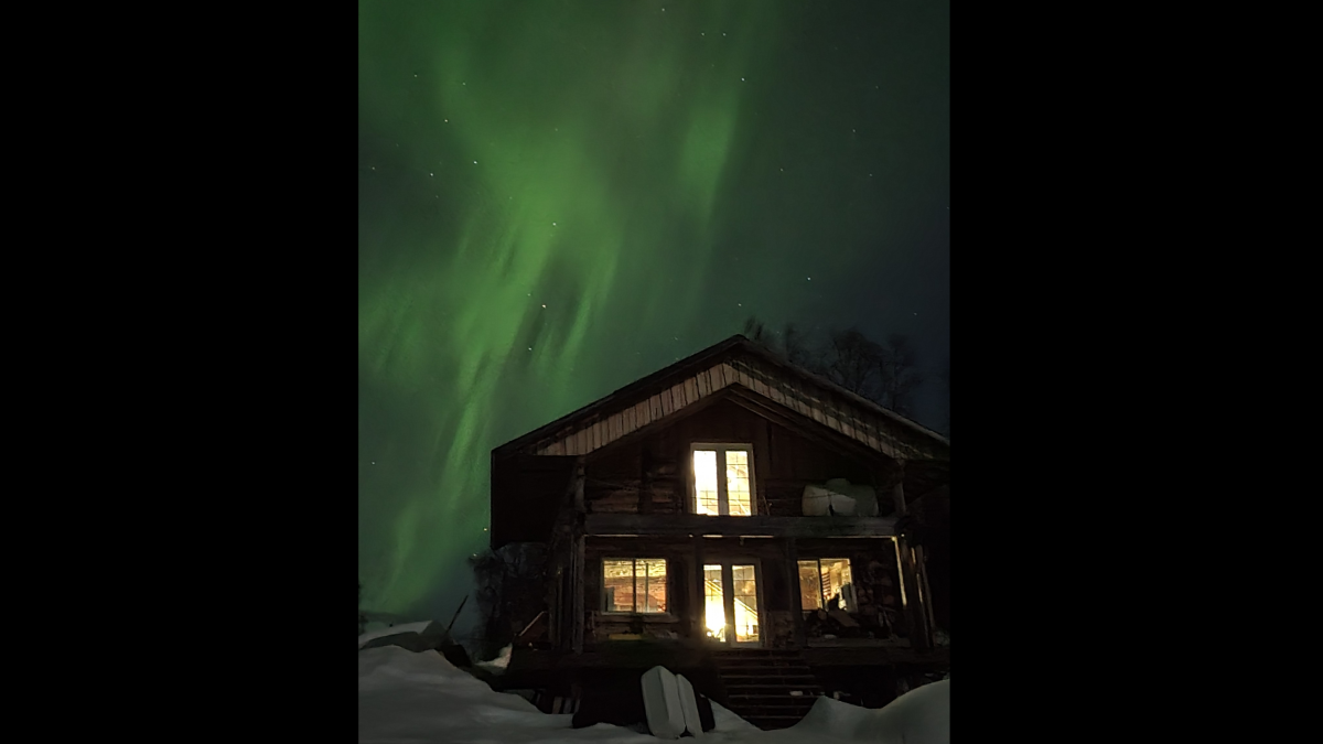 Auroras dazzle above a cabin in Trapper Creek, Alaska on April 11, 2022.