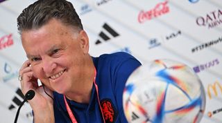 Netherlands coach Louis van Gaal speaks to the media at the World Cup in Qatar.