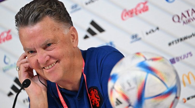 Netherlands coach Louis van Gaal speaks to the media at the World Cup in Qatar.