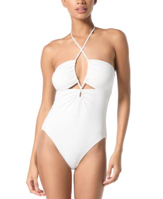 Women's Laced Keyhole Halter One-Piece Swimsuit