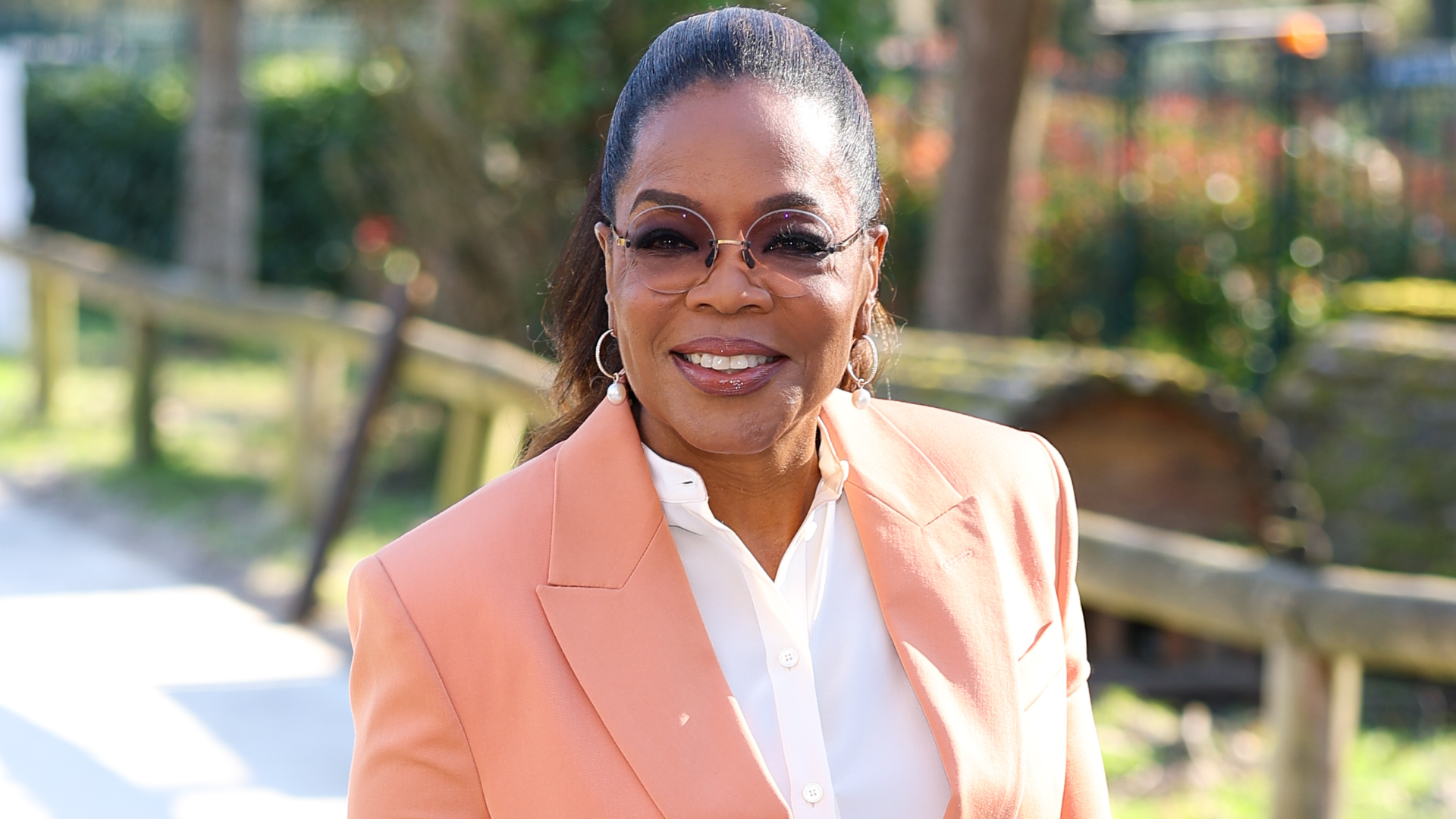 Oprah Winfrey attended the Stella McCartney Fall 2026 show in oversize cargo pants and a peach blazer