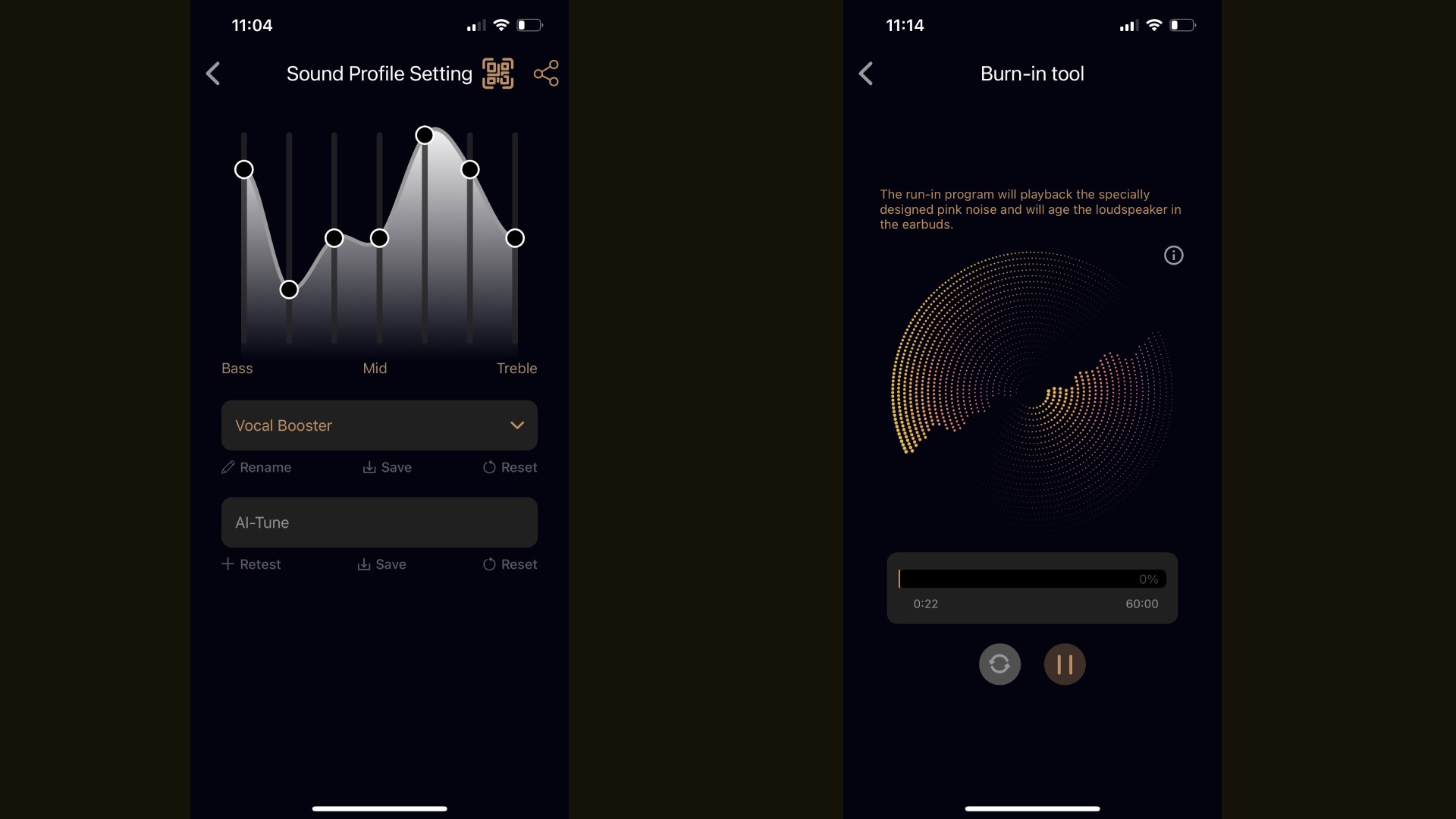 Atlantic Technology TWS1 earbuds app screens