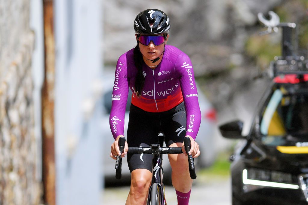 CASCATE DEL TOCE ITALY JULY 05 Chantal Van Den Broek Blaak of Netherlands and Team SD Worx during the 32nd Giro dItalia Internazionale Femminile 2021 Stage 4 a 112km Individual Time Trial from Fondovalle to Cascate Del Toce 1714m ITT GiroDonne UCIWWT on July 05 2021 in Cascate Del Toce Italy Photo by Luc ClaessenGetty Images