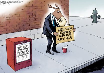 Political Cartoon U.S. Trump economy boom new message