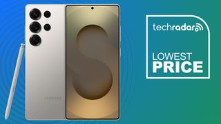 The Samsung Galaxy S25 Ultra on a green background