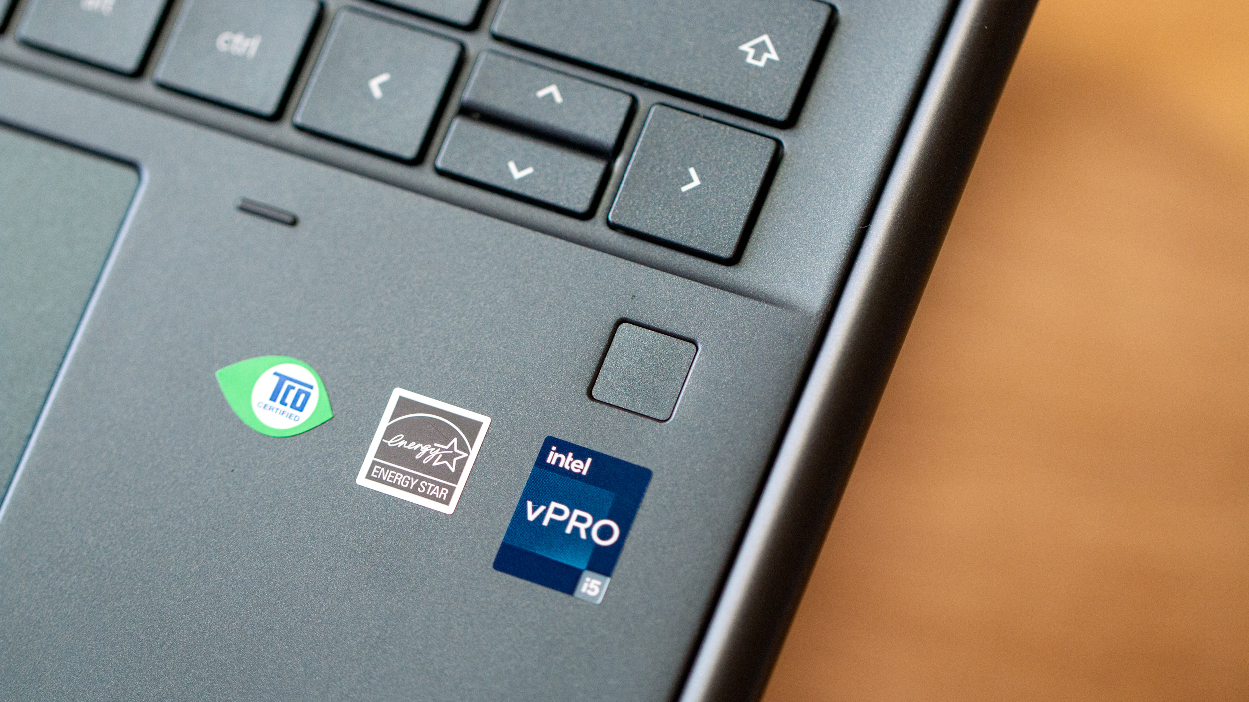 HP Elite Dragonfly Chromebook close-up on fingerprint scanner and Intel logo