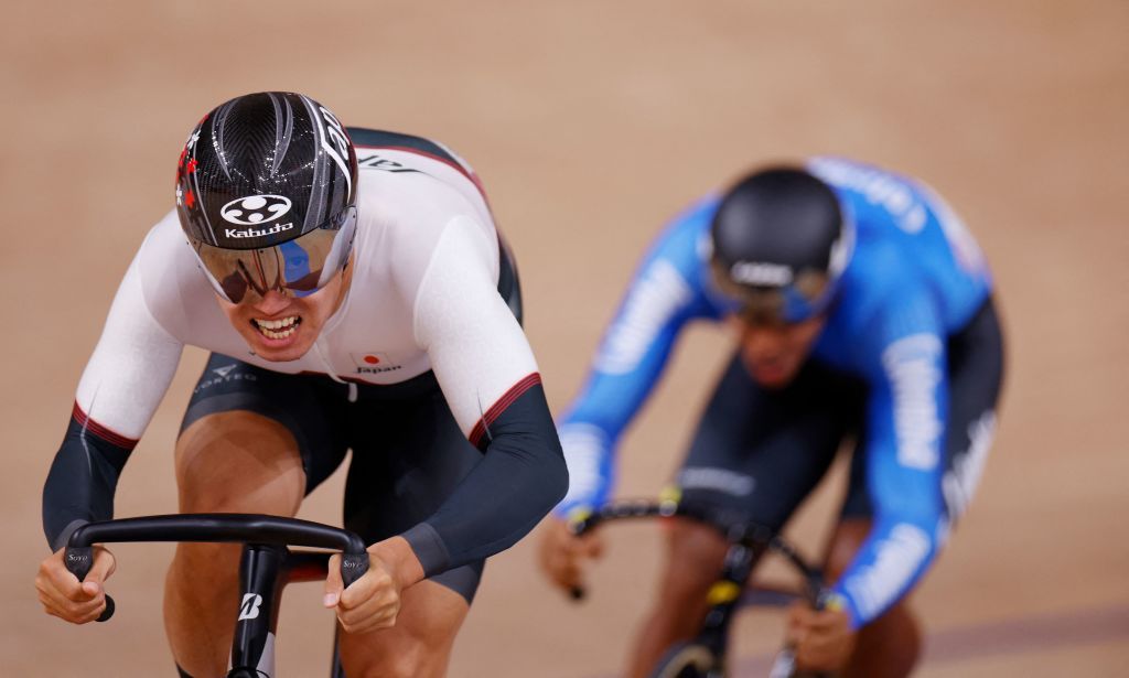 Japans Yuta Wakimoto and Colombias Kevin Santiago Quintero Chavarro R compete in a heat of the mens track cycling sprint 132 finals during the Tokyo 2020 Olympic Games at Izu Velodrome in Izu Japan on August 4 2021 Photo by Odd ANDERSEN AFP Photo by ODD ANDERSENAFP via Getty Images