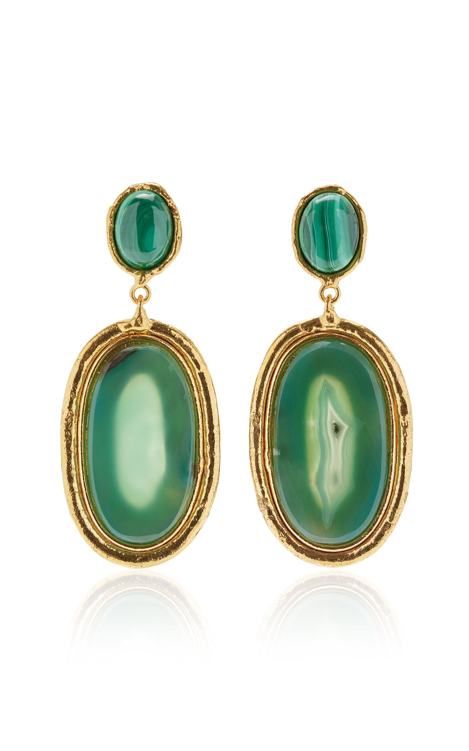 Dakota Malachite, Agate 22k Yellow Gold-Plated Earrings