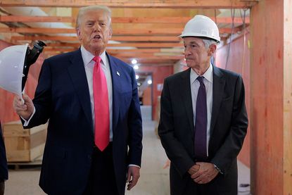 donald trump jerome powell safety hats tour fed renovations