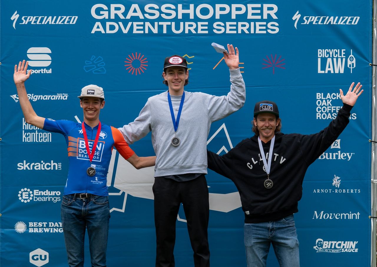 Grasshopper Adventure Series 2025 men's podium for Lake Sonoma MTB
