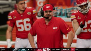 Image from a Madden 25 sim of Super Bowl LIX featuring the Kansas City Chiefs and Philadelphia Eagles