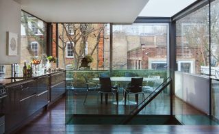 Architectural beauty of brickwork and varnished wood, with expansive glass walls