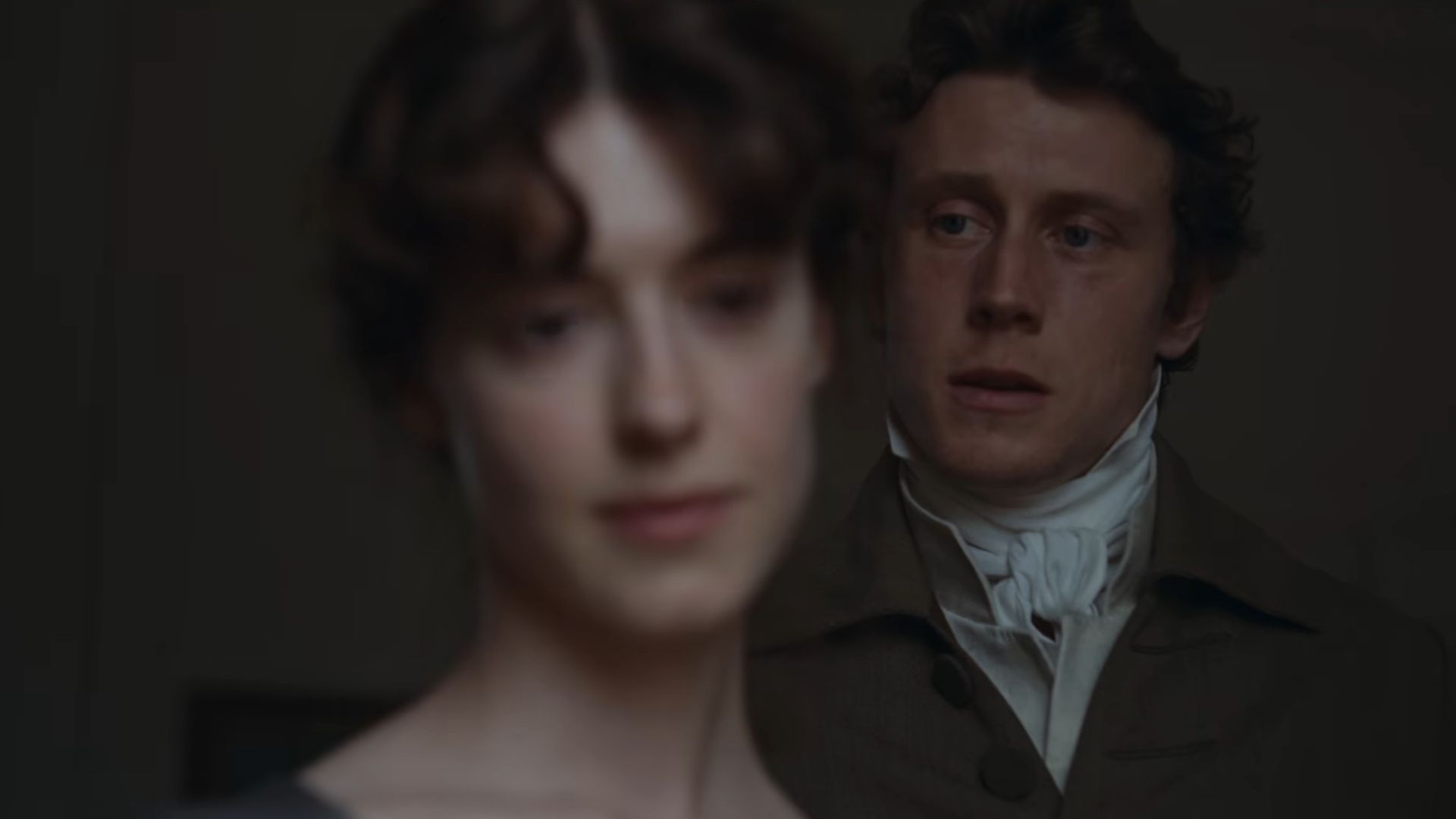 George MacKay looking at Daisy Edgar-Jones in Sense and Sensibility.