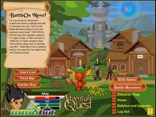 Login screen for a neopets-reminiscent MMO from the early aughts