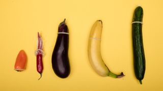 Condom guide - fruit and veg wearing condoms