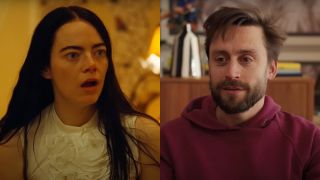 Side by Side of Emma Stone in Poor Things and Kieran Culkin in A Real Pain. 